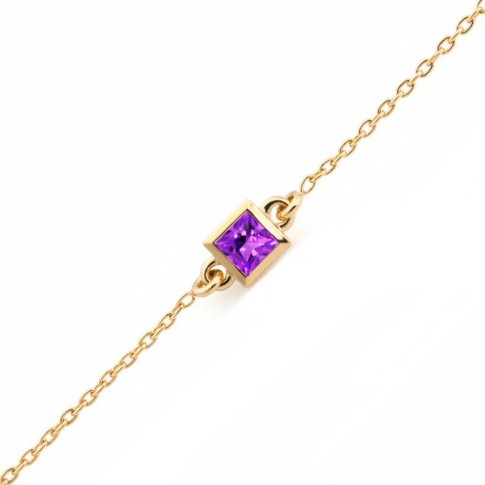 14K Gold Princess Cut Amethyst Bracelet