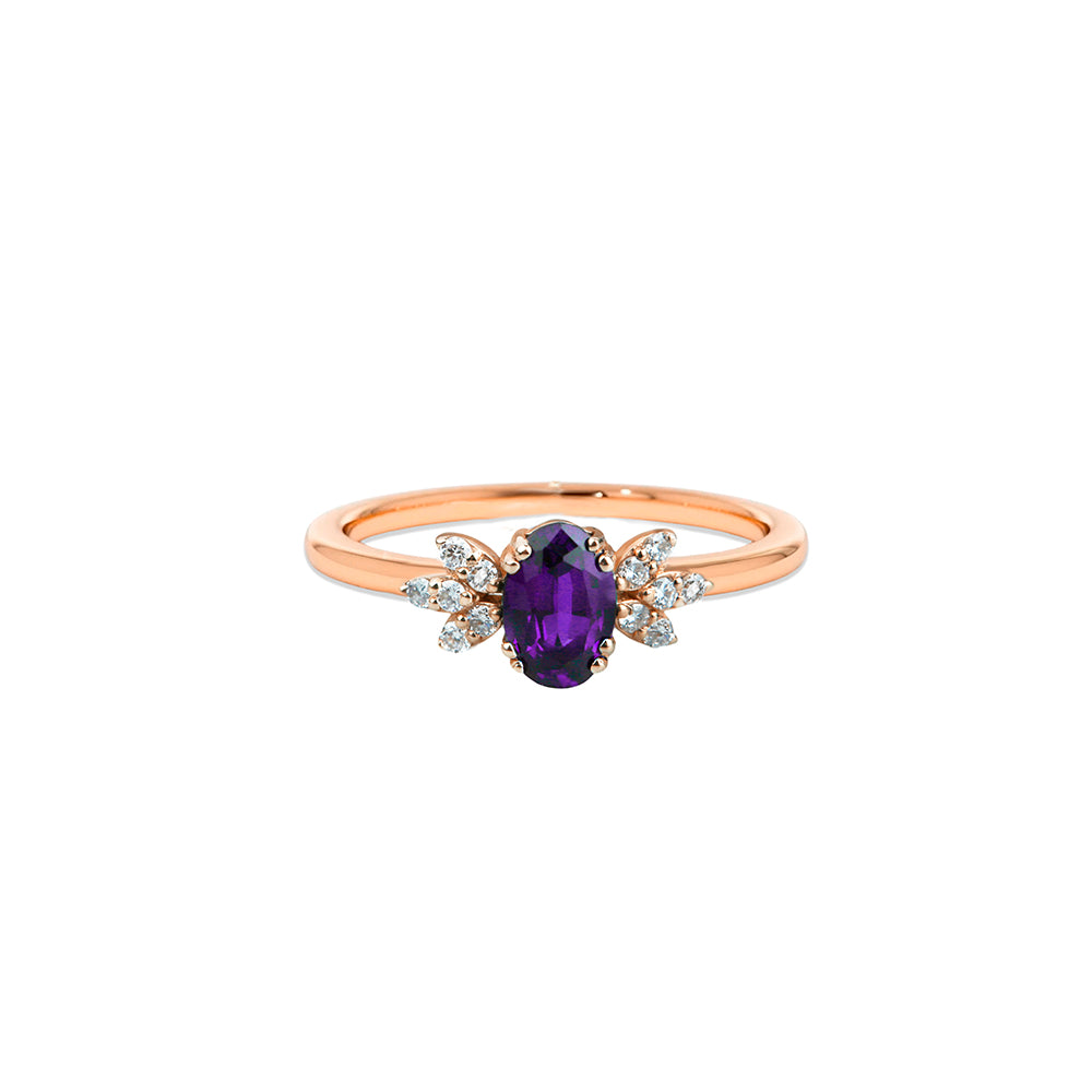 14K Gold Oval Amethyst Ring / Birthday Gift