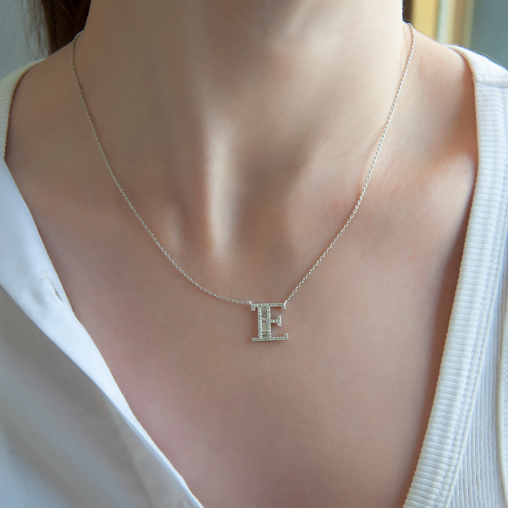 14K Gold Diamond Initial E Necklace
