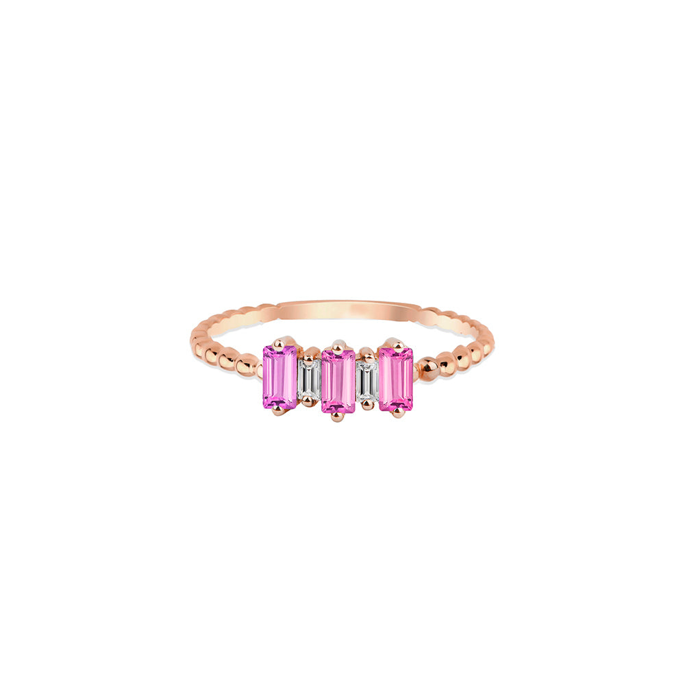 Pink Sapphire Baguette Ring / Diamond Pink Ring