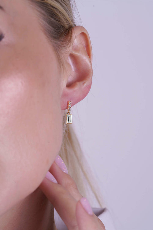 14K Gold White Sapphire Baguette Earrings