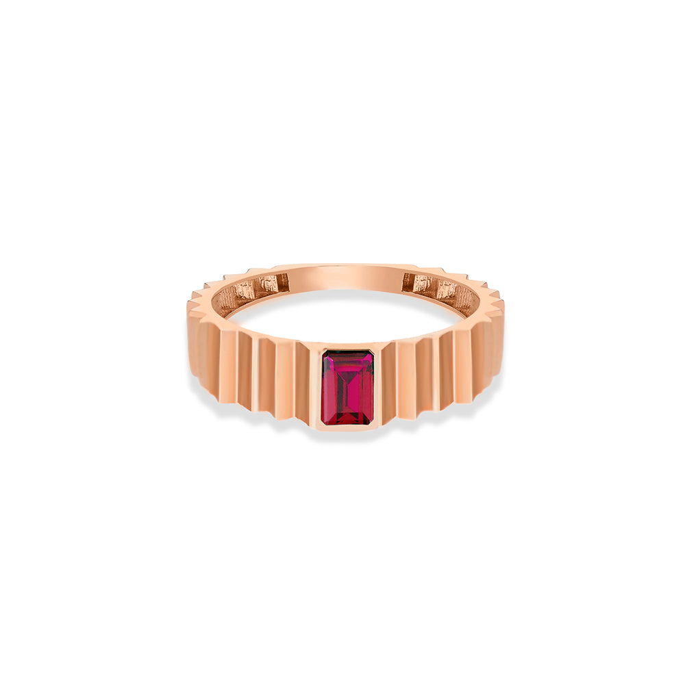 14K Gold Ruby Step Edge Ring