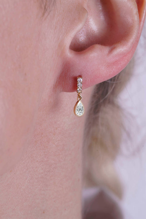 14K Gold White Sapphire Teardrop Earrings