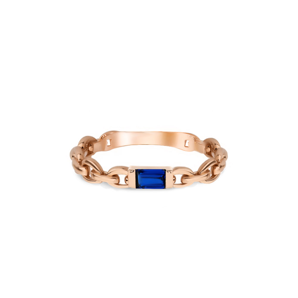 14K Gold Baguette Cut Diamond Sapphire Curb Chain Ring