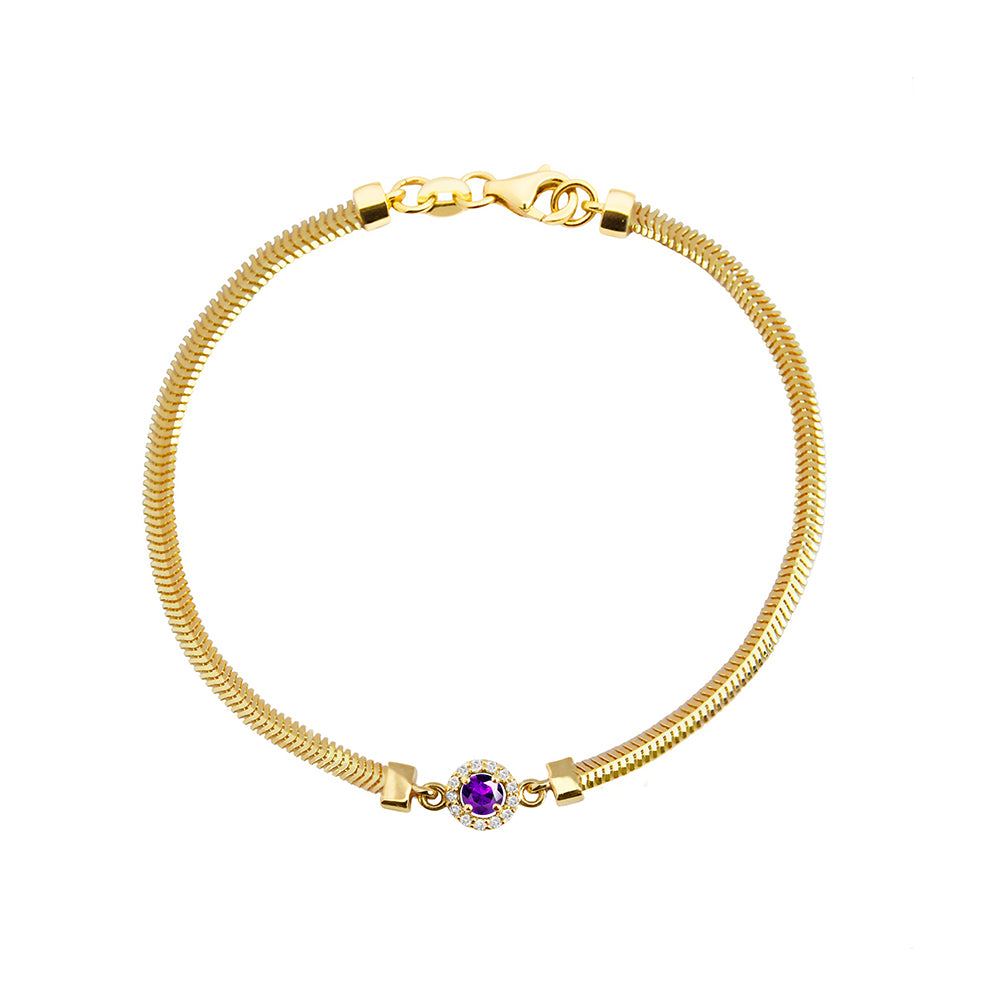 14K Gold Round Amethyst Diamond Bracelet / Engagement Amethyst Bracelet