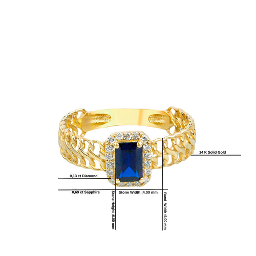 14K Gold Natural Sapphire Chain Ring