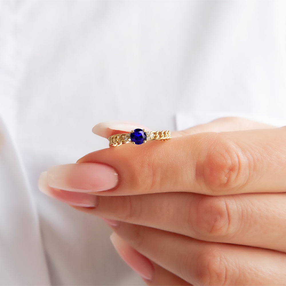 14K Gold Diamond Sapphire Chain Ring