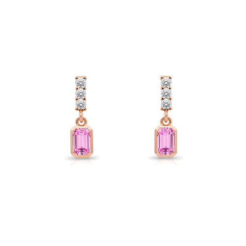 14K Gold Pink Sapphire Rectangular Earrings