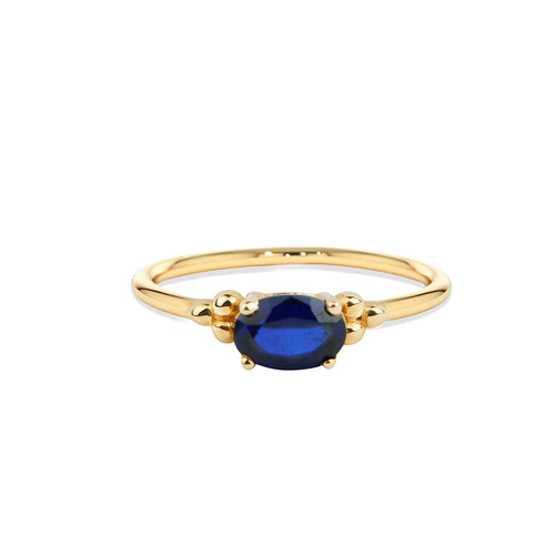 14K Solid Gold Oval Minimalist Natural Diamond Sapphire Ring