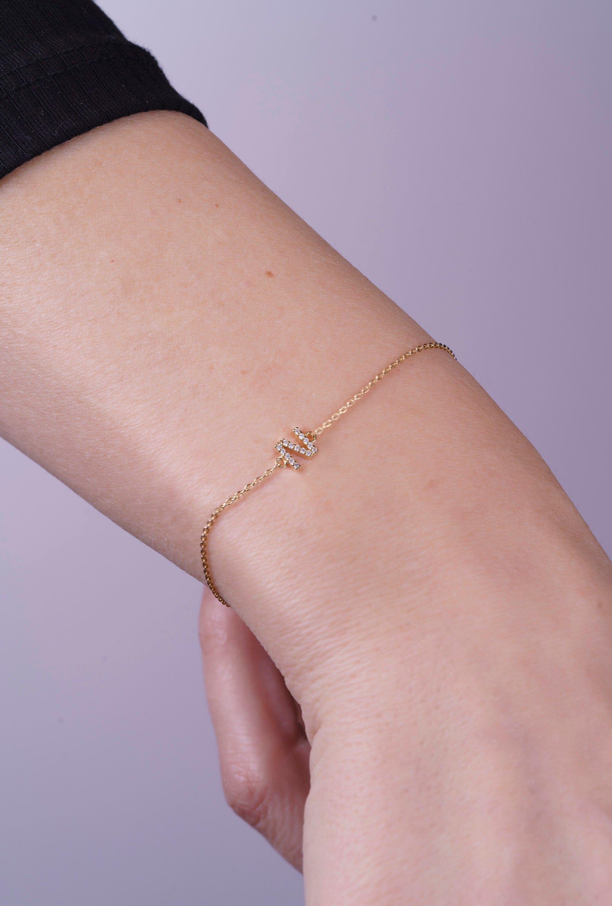 Diamond Initial Bracelet / 14K Gold Letter N Bracelet