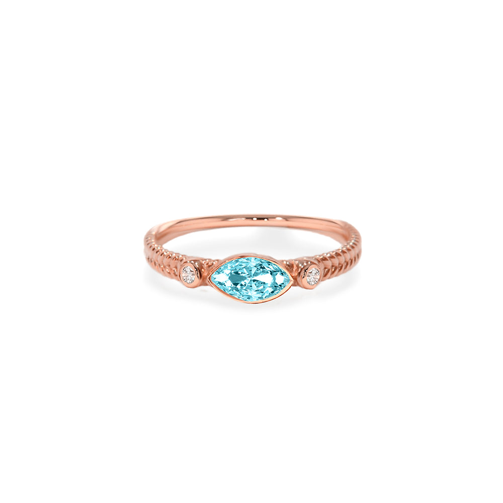 14K Gold Natural Aquamarine Marquise Ring