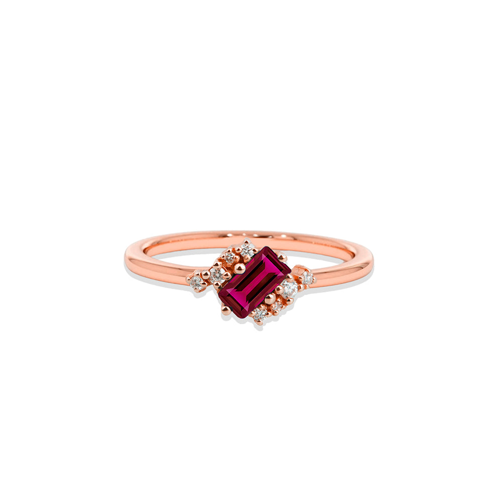 14K Gold Baguette Ruby Ring / Ruby Engagement Ring
