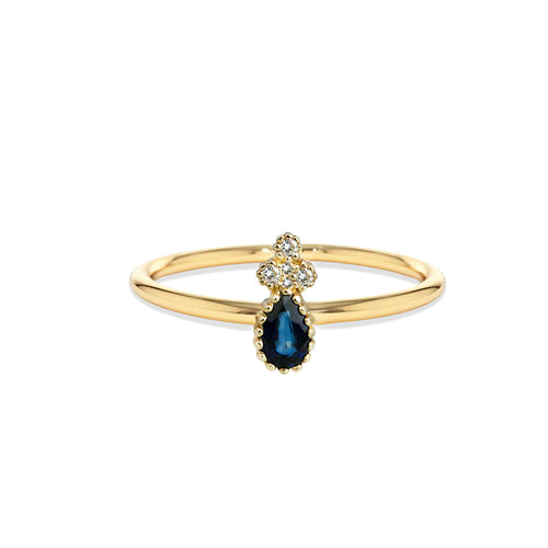 Elegant 14K Gold Ring with Sapphire Teardrop & Diamond Cluster