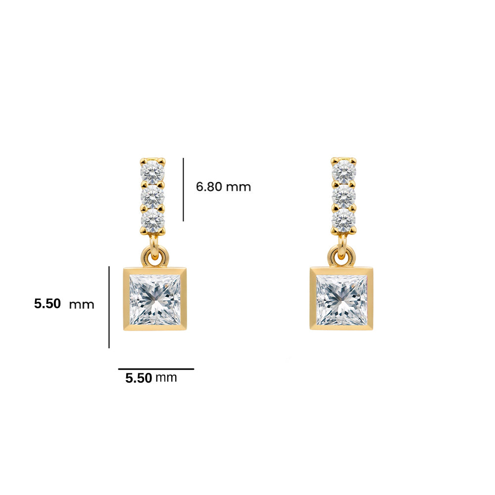 14K Gold White Sapphire Square Earrings
