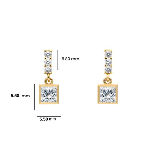 14K Gold White Sapphire Square Earrings