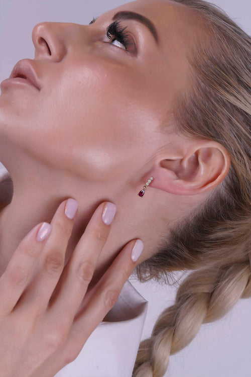 14K Gold Ruby Drop Earrings