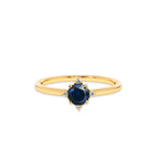 14K Gold Round Diamond Sapphire Ring