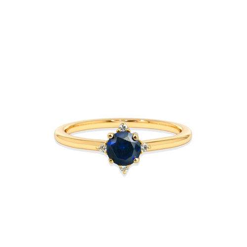 14K Gold Round Diamond Sapphire Ring
