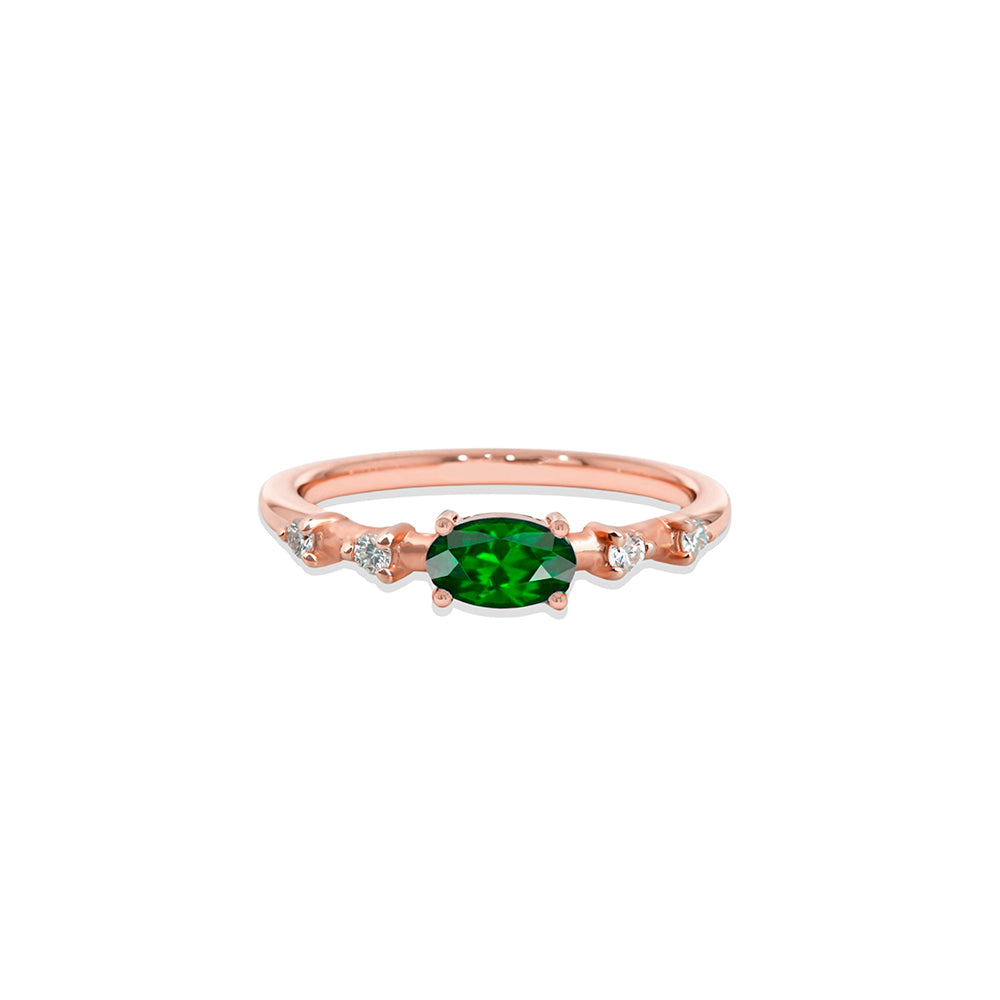 East West Emerald Ring / Oval Emerald Diamond Ring