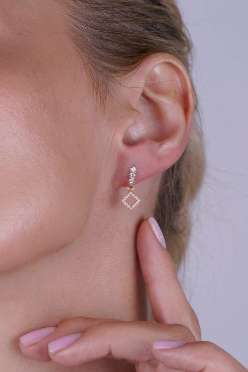 14K Gold Diamond Square Earrings
