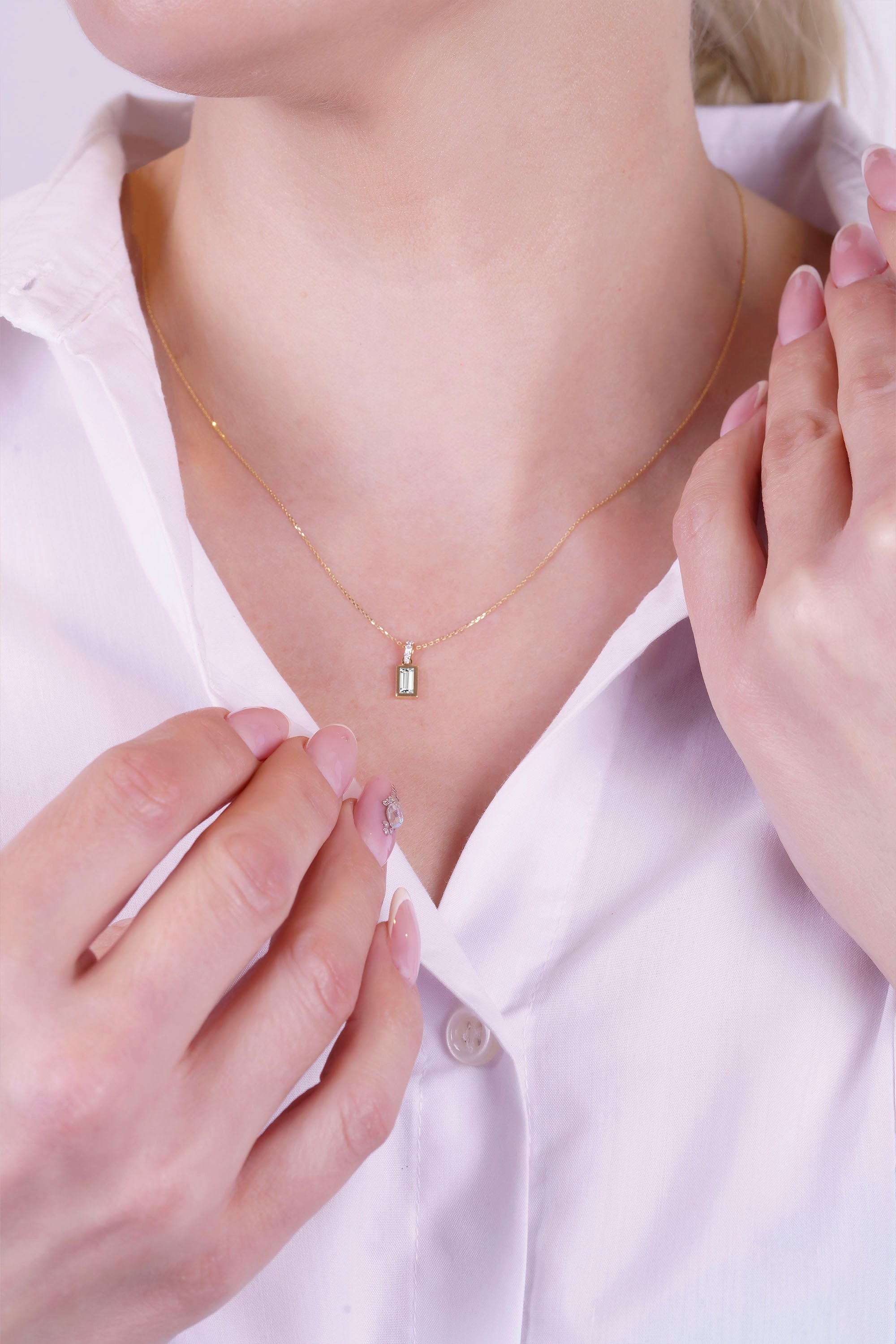 White Sapphire Bar Pendant Necklace, Dainty Diamond Necklace
