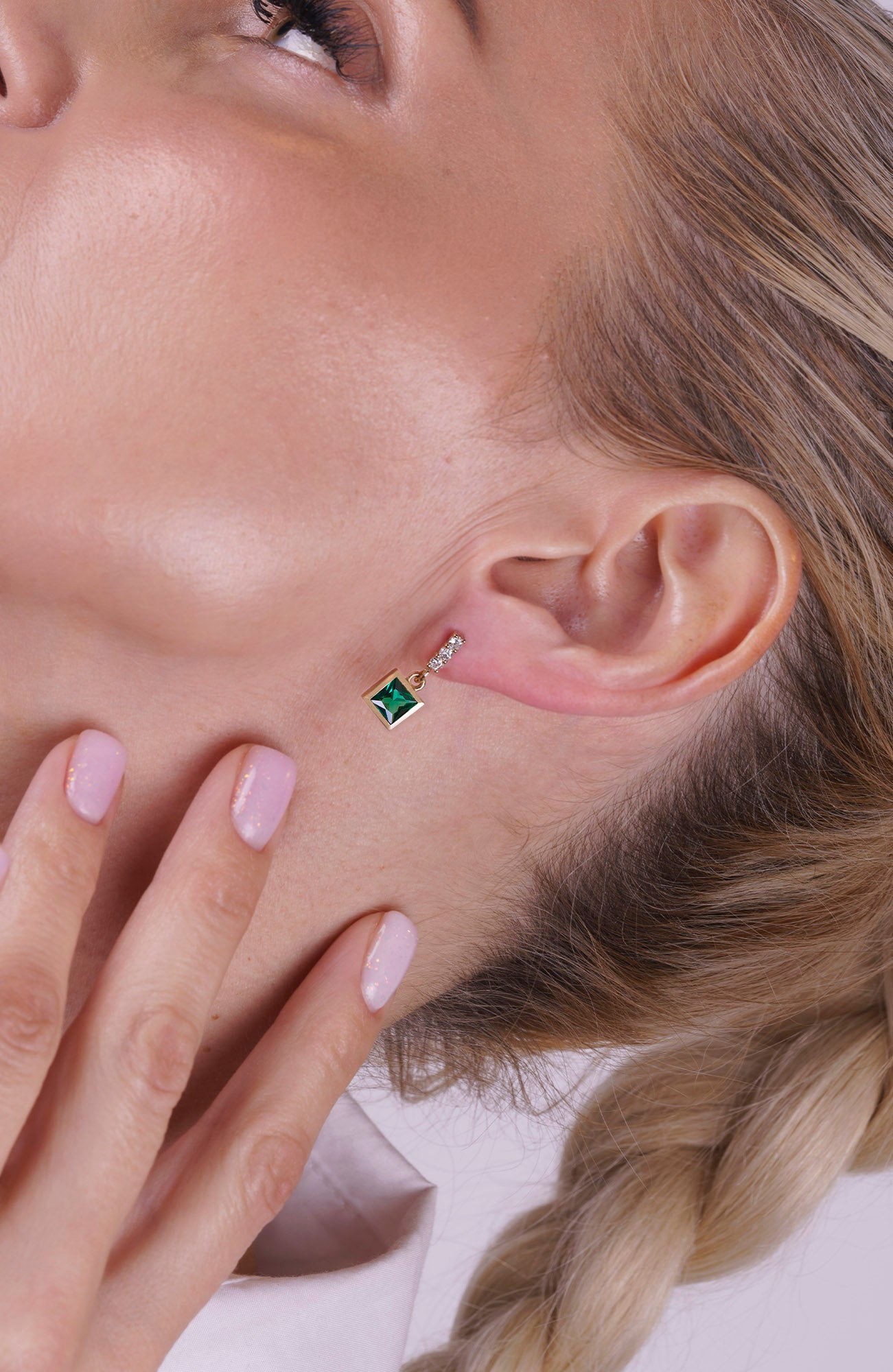 14K Gold Emerald Square Earrings