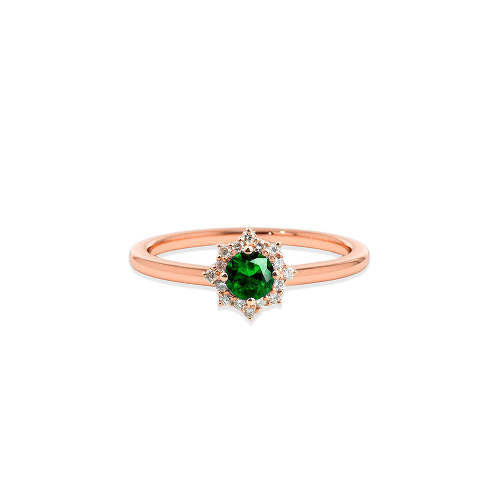 14K Gold Round Emerald Ring
