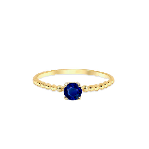 14K Solid Gold Round Cut Sapphire Ring