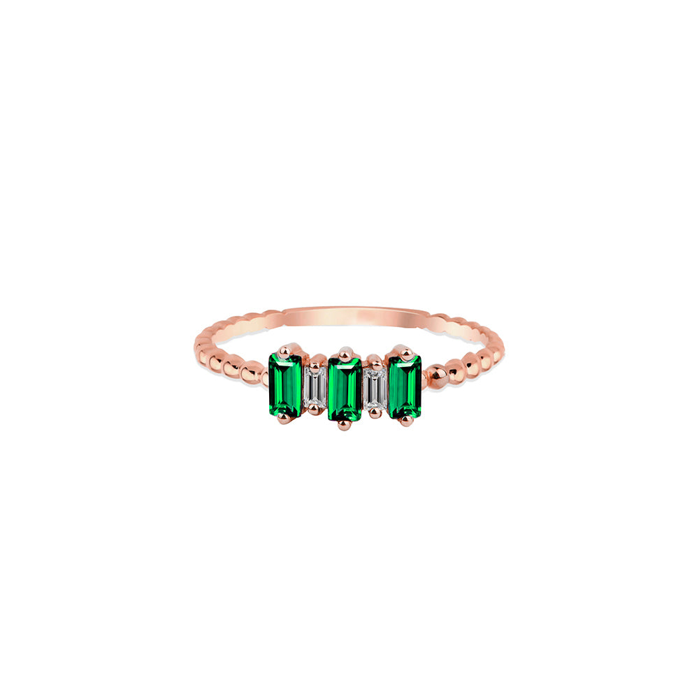 14K Gold Five Stone Baguette Setting / Emerald Diamond Ring