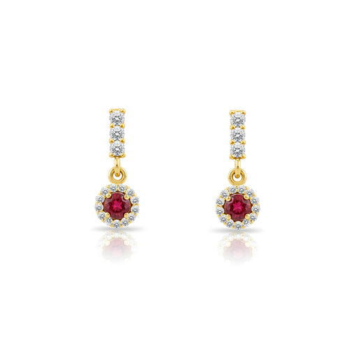 14K Gold Ruby Halo Earrings