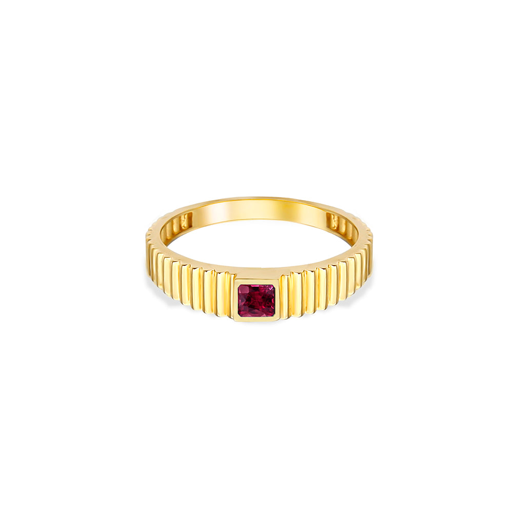 14K Gold Ruby Square Ring
