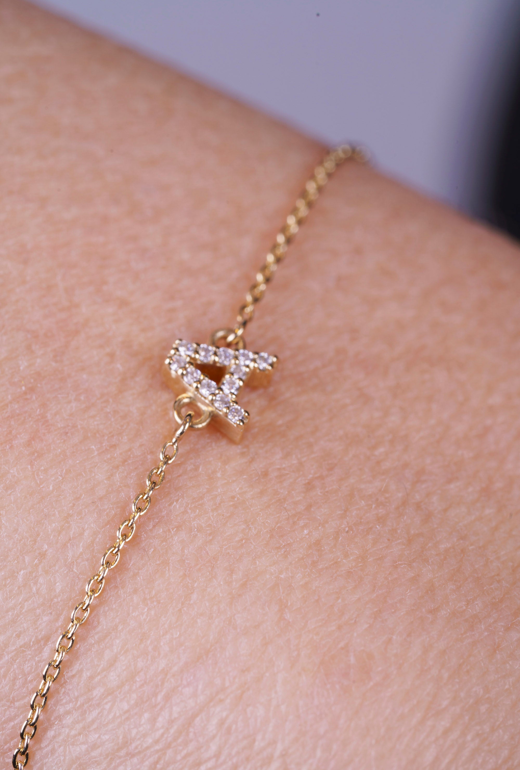 14K Gold Letter Bracelet / Initial A Diamond Bracelet