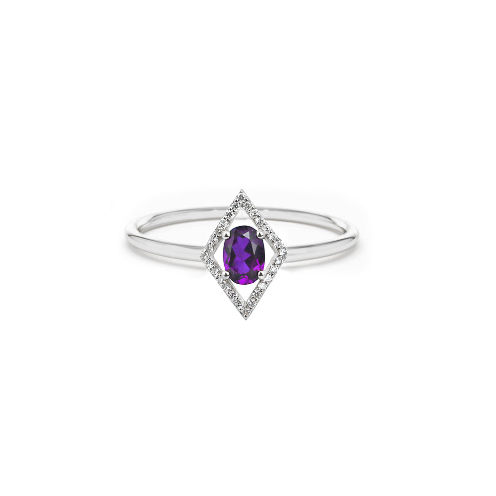 14K Gold Geometric Amethyst Ring / Anniversary Ring