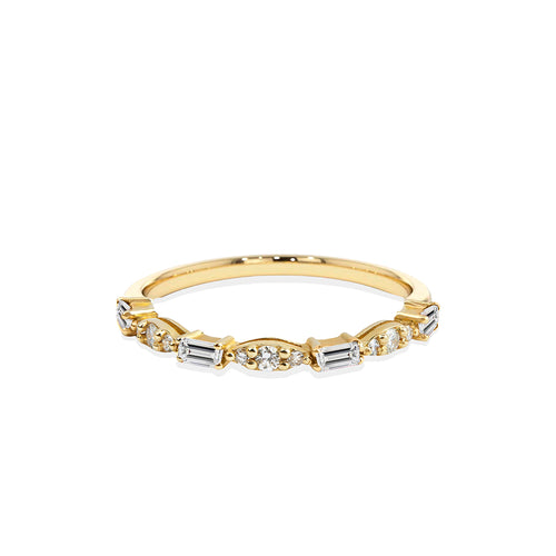 14K Gold Baguette & Round Diamond Band