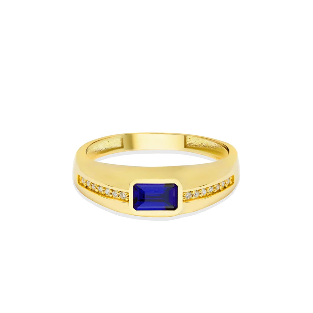 14K Gold Diamond Sapphire Ring, Anniversary Gift