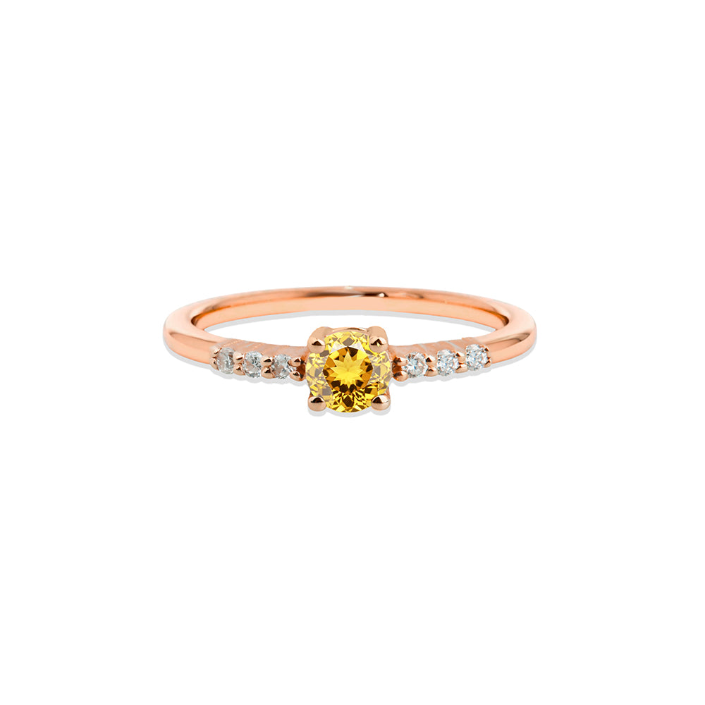 14K Gold Citrine Diamond Ring / Sunshine Gemstone Ring