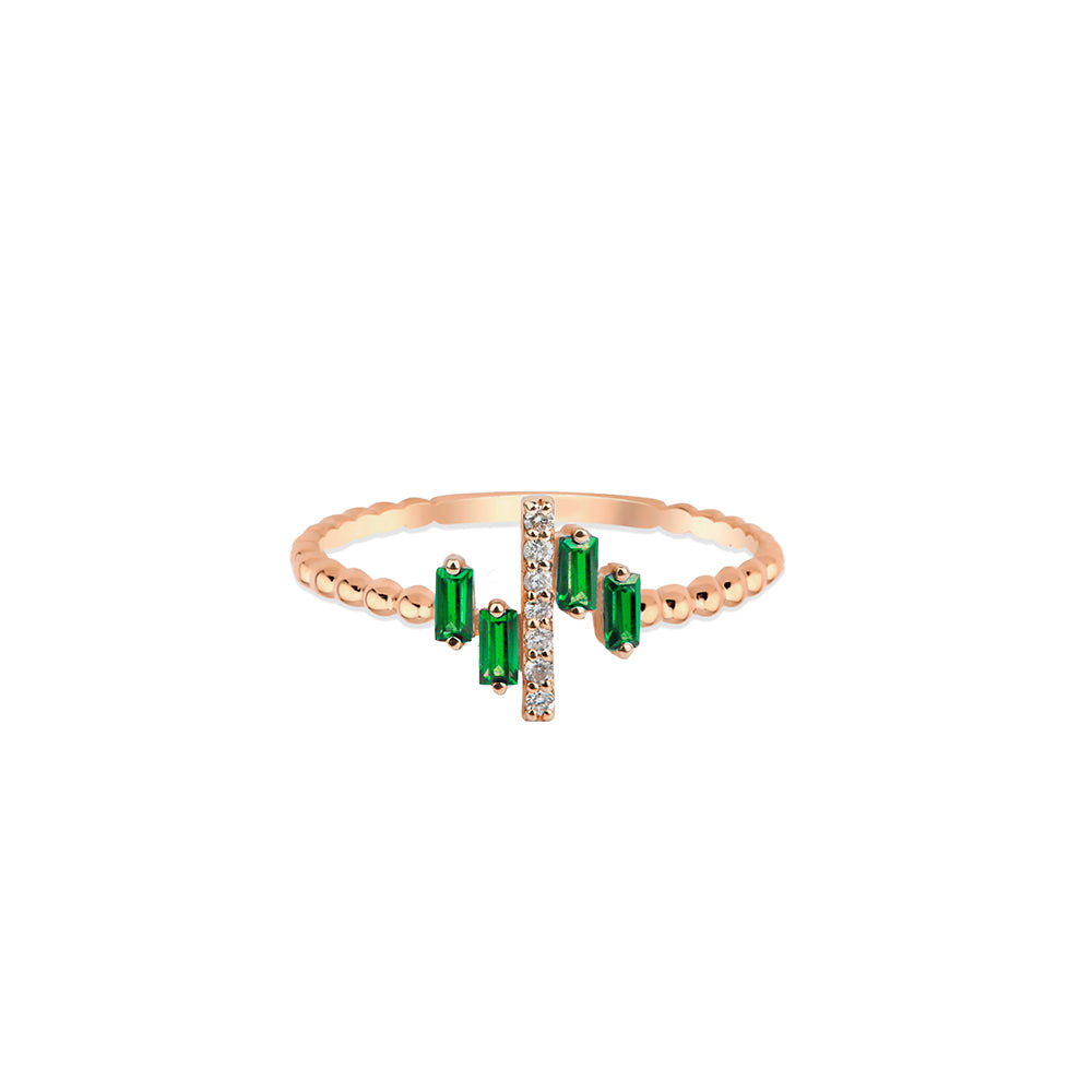 14K Gold Emerald Baguette Ring / Dainty Diamond Ring
