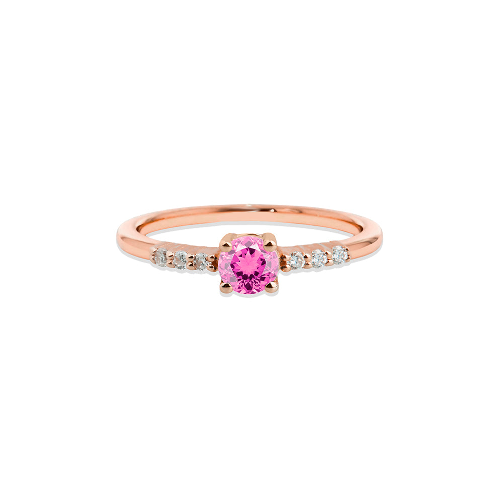 14K Gold Pink Sapphire Diamond Ring / Feminine Ring