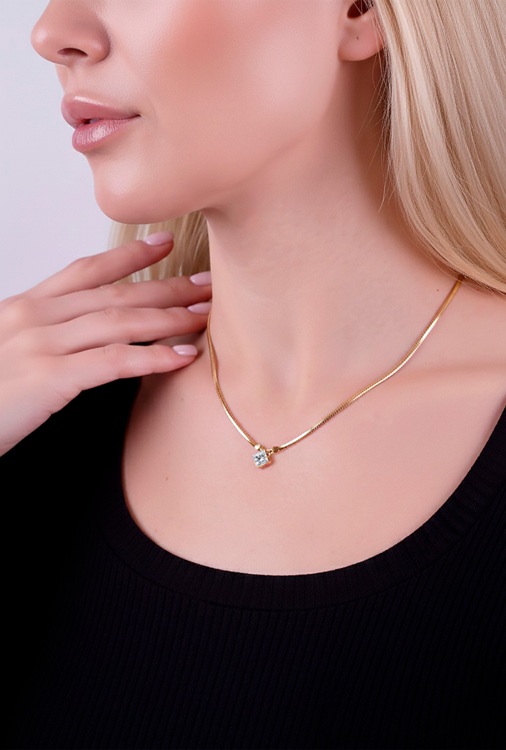 14K Gold Princess Cut White Sapphire Pendant
