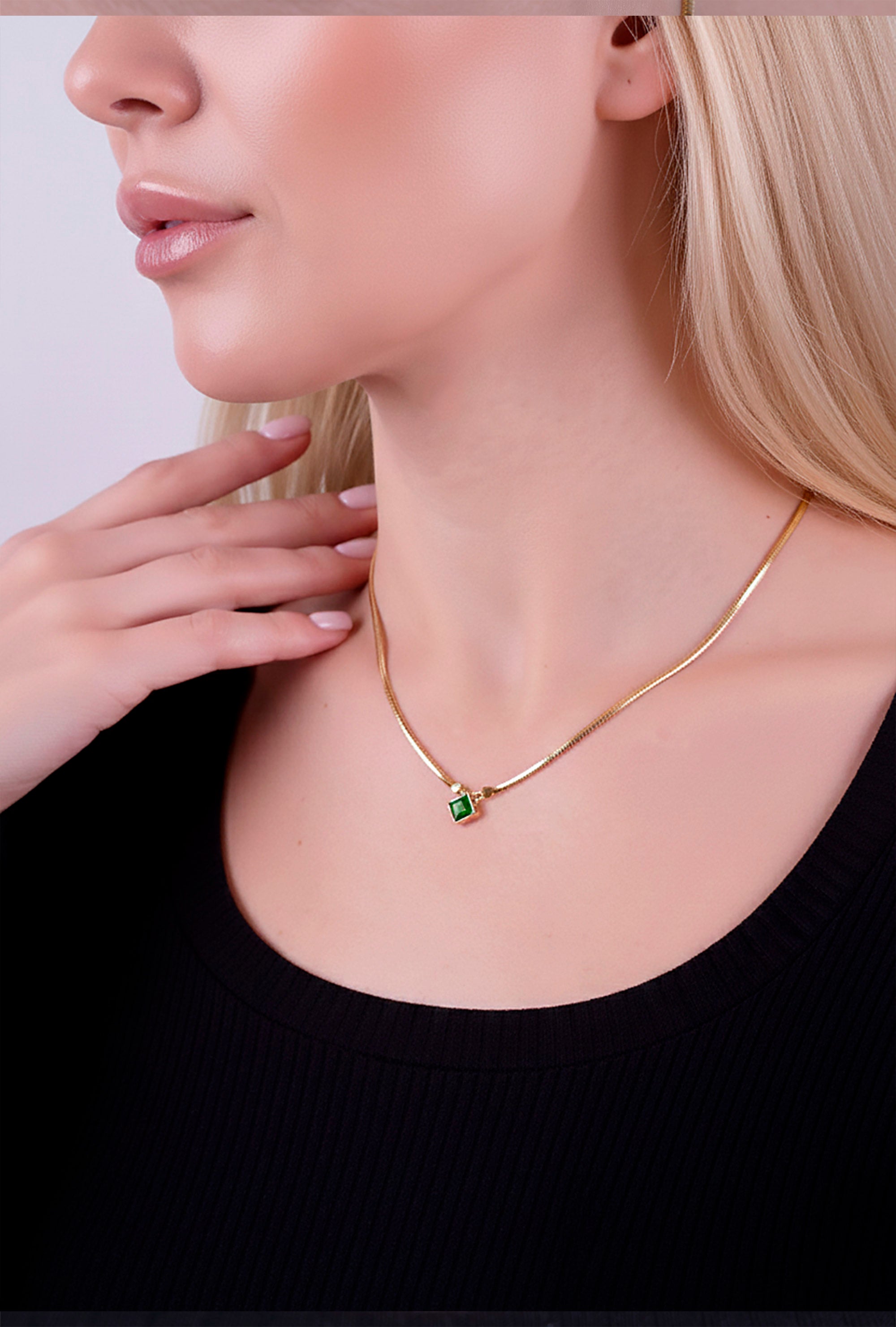 14K Gold Emerald Necklace, May Birthstone Gift for Her