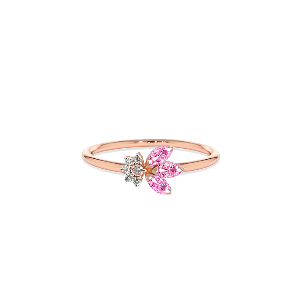 Diamond Pink Sapphire Leaf Ring / Anniversary Gift