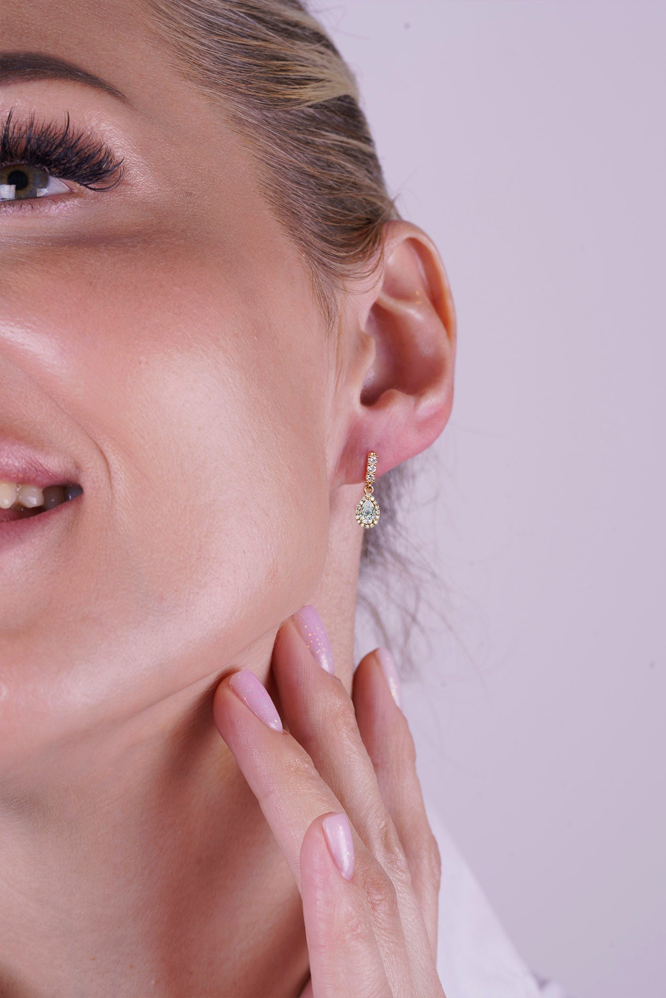 14K Gold White Sapphire Pear Cut Earrings