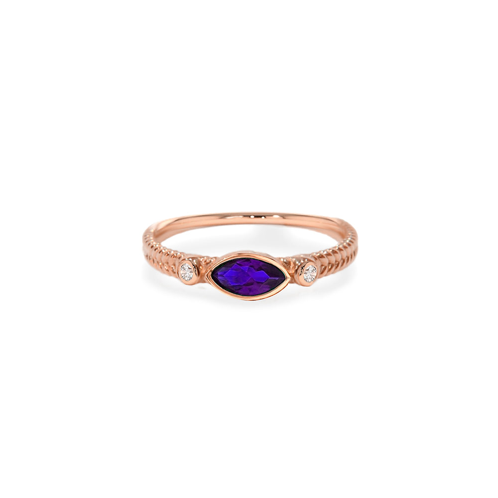 14K Gold Marquise Amethyst Ring