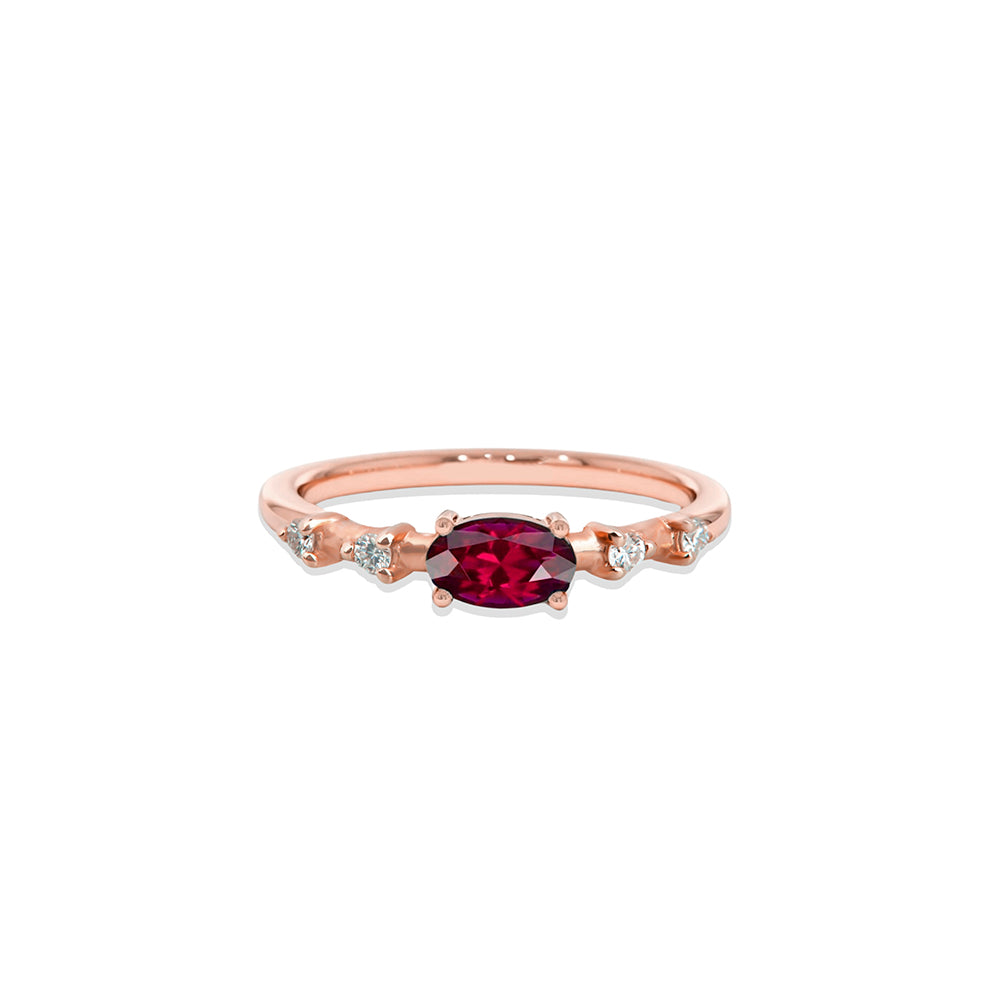 14K Gold East West Ruby Ring
