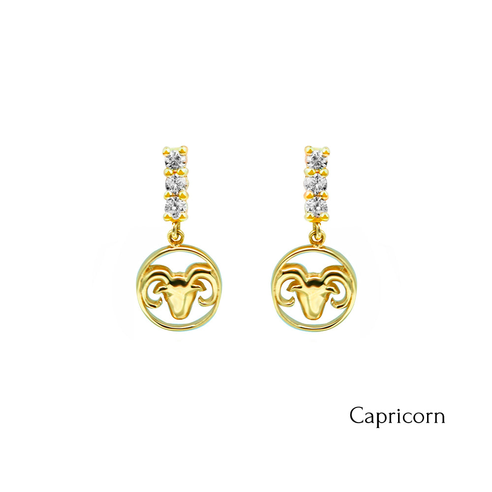 14K Gold Diamond Capricorn Earrings