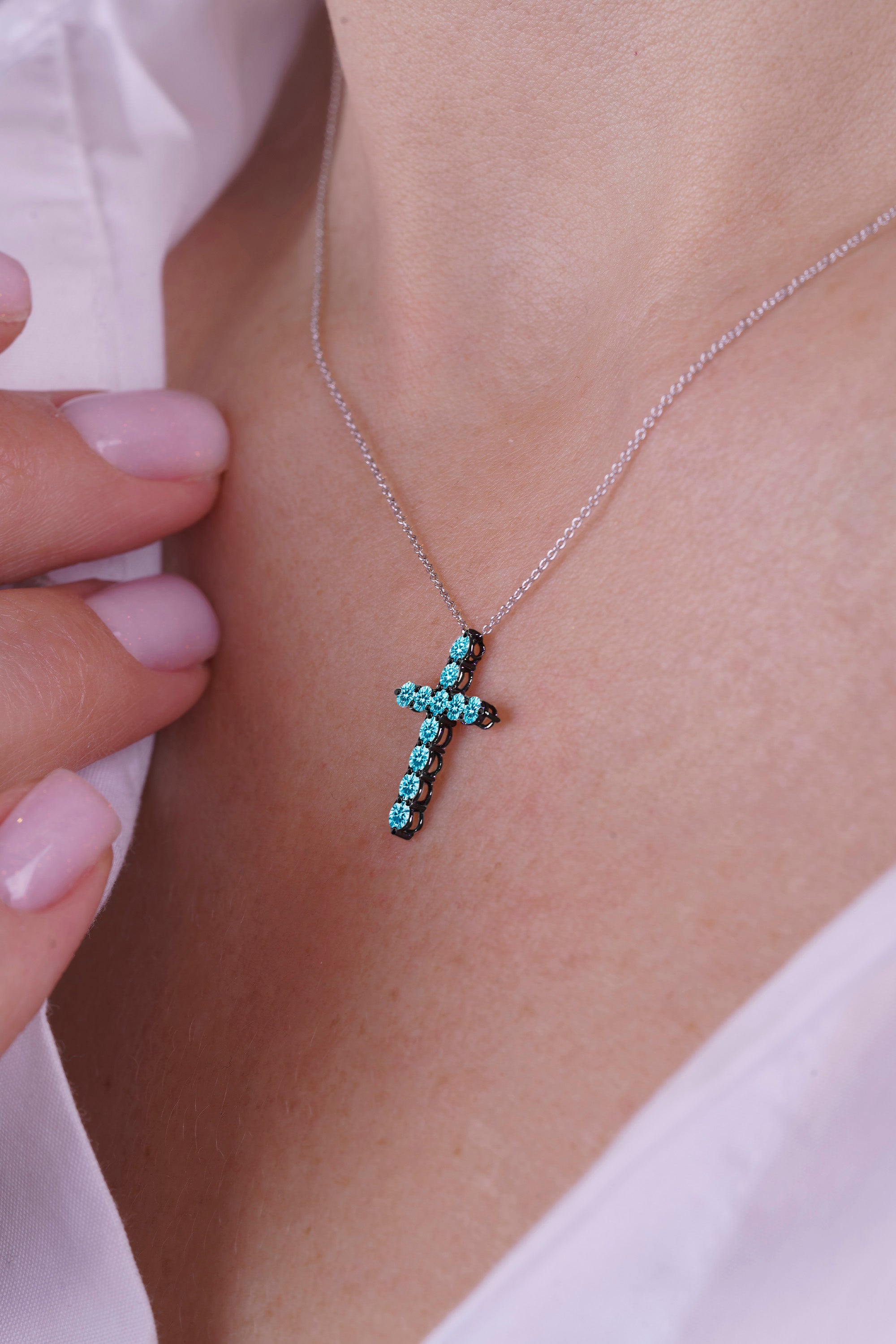 14K Gold Aquamarine Cross Necklace / Baptism Gift