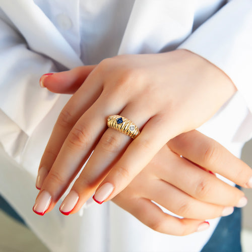 14K Gold Natural Sapphire Dome Ring