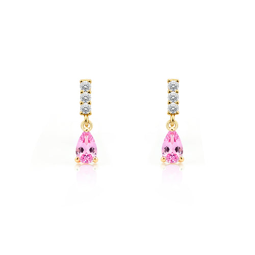 14K Gold Pink Sapphire Drop Earrings