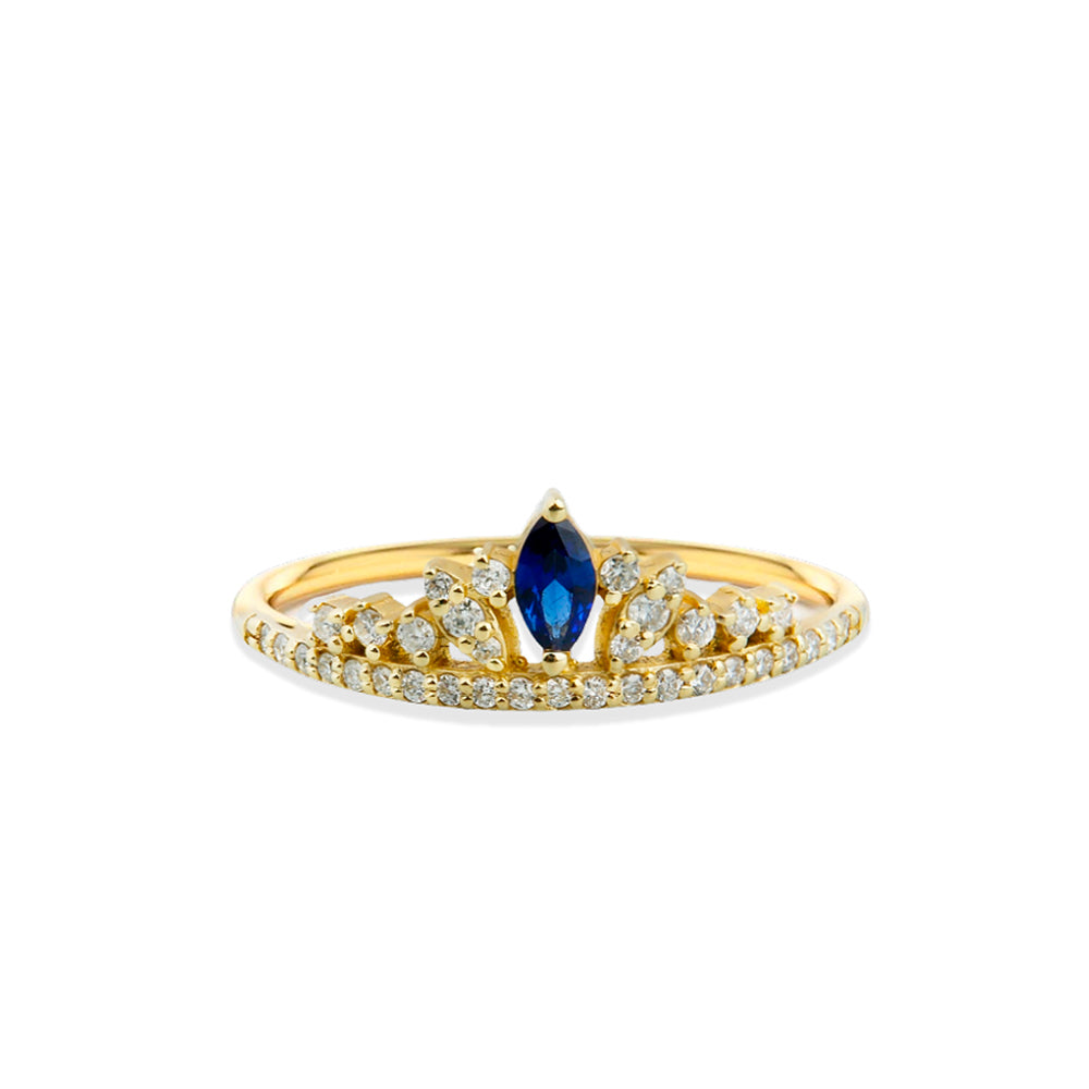 14K Gold Diamond Sapphire Crown Ring