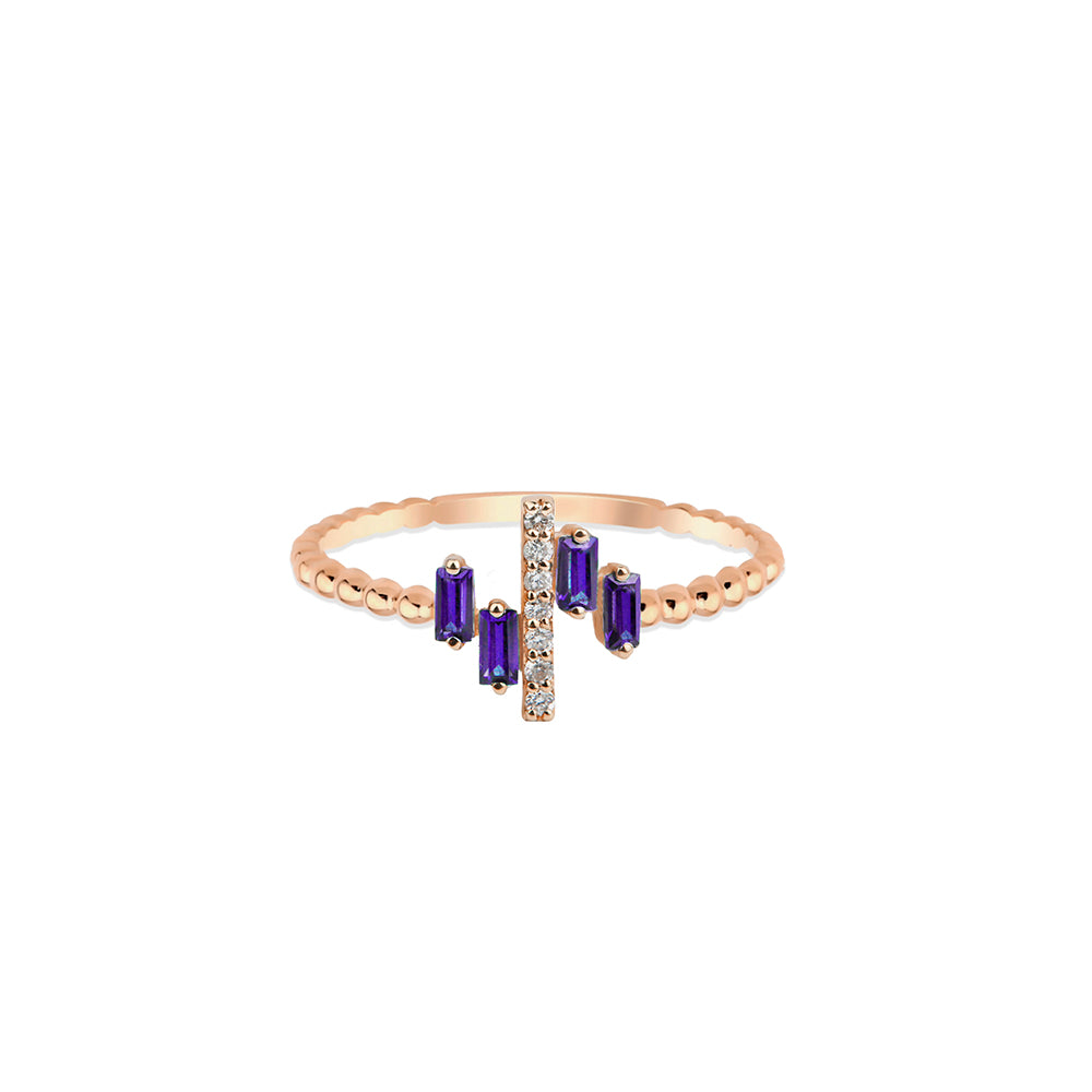 Amethyst Diamond Ring / 14K Gold Baguette Ring